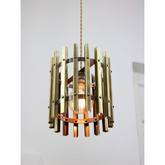 Image 1 of Vintage messing Cage hanglamp, Italië 1970