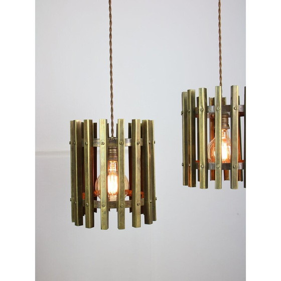 Image 1 of Vintage messing Cage hanglamp, Italië 1970