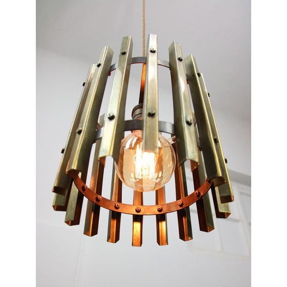 Image 1 of Vintage messing Cage hanglamp, Italië 1970