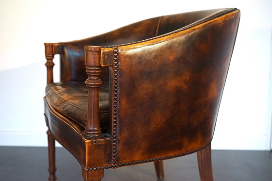 Image 1 of Engelse vintage leren fauteuil in cognac, set van 2