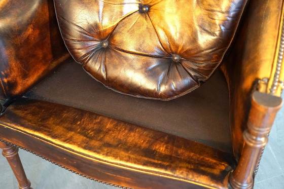 Image 1 of Engelse vintage leren fauteuil in cognac, set van 2