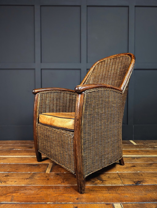 Vintage handgemaakte rotan fauteuil