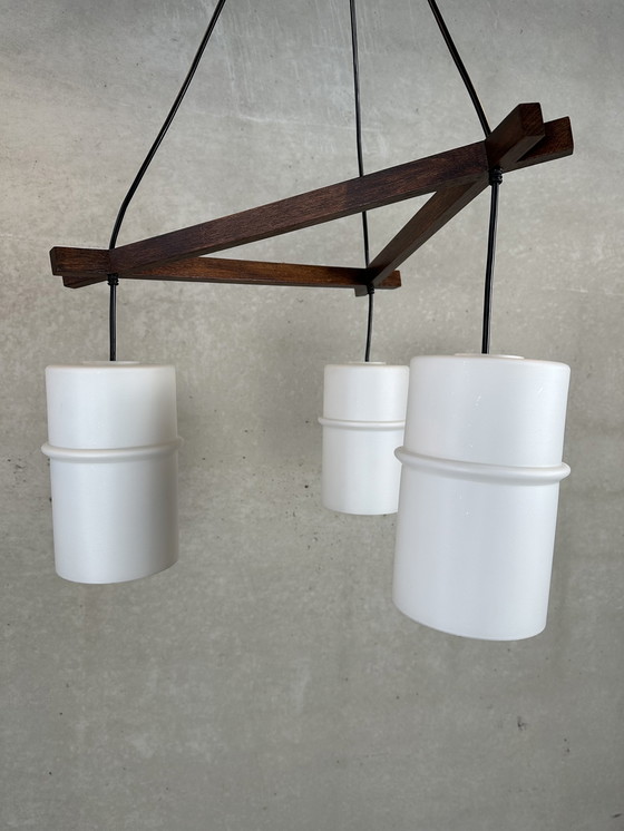 Image 1 of Vintage ‘japandi’ hanglamp teak en opaline