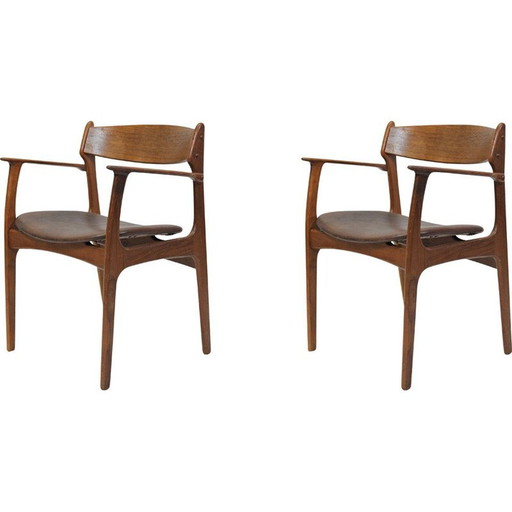 Set van Twee Gerenoveerde Erik Buch Fauteuils in Teak, Inc. Herbekleding 1950