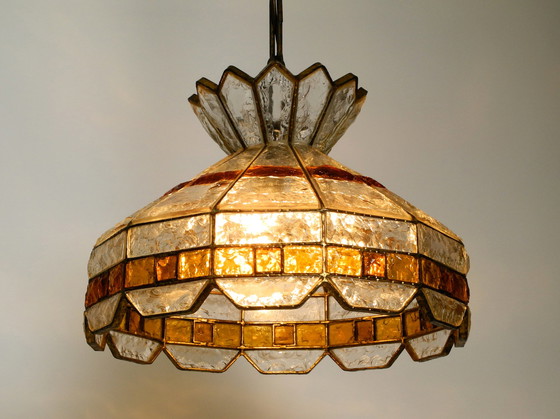 Image 1 of Grote zware Italiaanse PoliArte glazen plafondlamp uit 1960