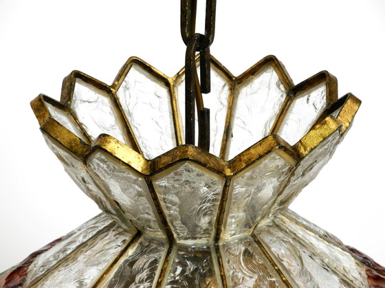 Image 1 of Grote zware Italiaanse PoliArte glazen plafondlamp uit 1960