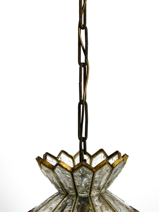 Image 1 of Grote zware Italiaanse PoliArte glazen plafondlamp uit 1960