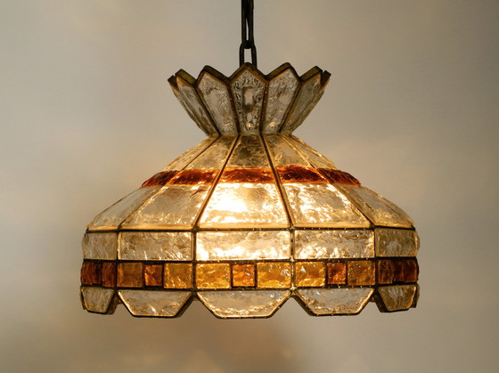 Image 1 of Grote zware Italiaanse PoliArte glazen plafondlamp uit 1960