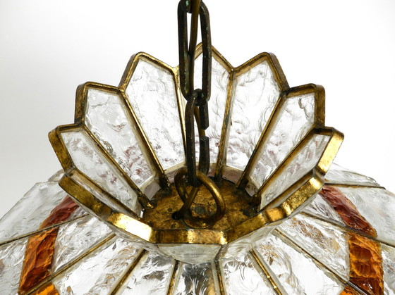 Image 1 of Grote zware Italiaanse PoliArte glazen plafondlamp uit 1960