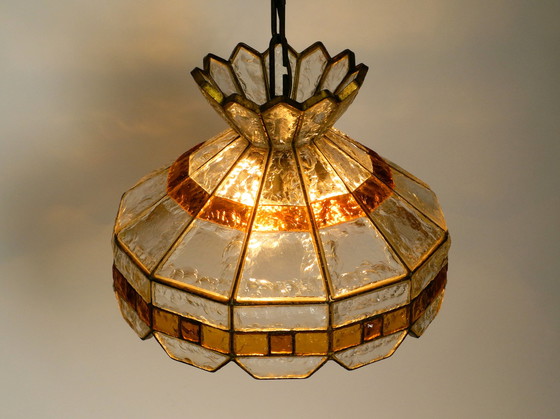 Image 1 of Grote zware Italiaanse PoliArte glazen plafondlamp uit 1960