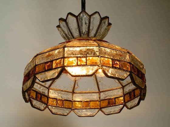 Image 1 of Grote zware Italiaanse PoliArte glazen plafondlamp uit 1960