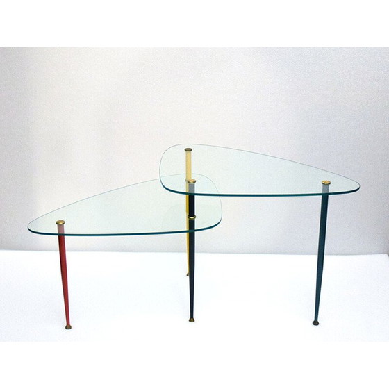 Image 1 of Vintage Arlecchino salontafel in metaal en kristal door Edoardo Poli voor Vitrex, Italië 1960