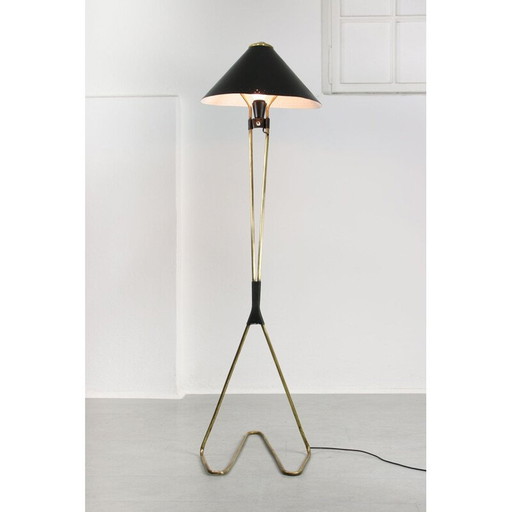 Vintage Stilnovo stijl koperen vloerlamp