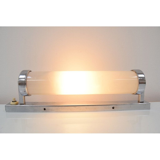 Vintage bauhaus buisvormige wandlamp in glas en chroom, Tsjecho-Slowakije 1930