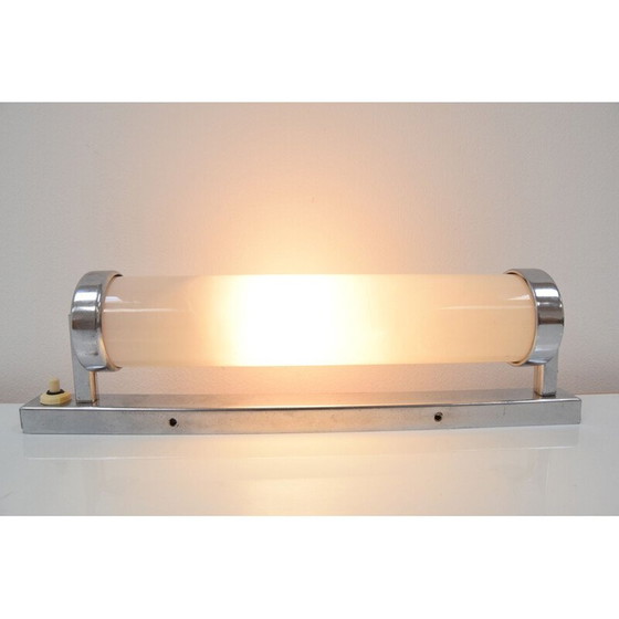 Image 1 of Vintage bauhaus buisvormige wandlamp in glas en chroom, Tsjecho-Slowakije 1930