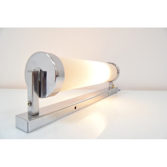 Image 1 of Vintage bauhaus buisvormige wandlamp in glas en chroom, Tsjecho-Slowakije 1930