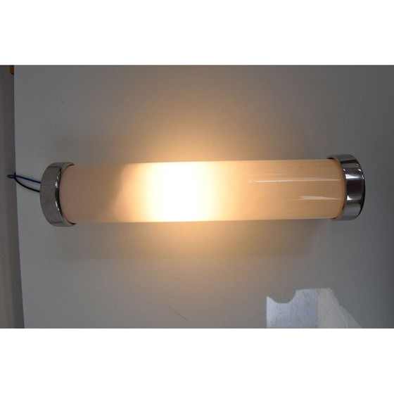 Image 1 of Vintage bauhaus buisvormige wandlamp in glas en chroom, Tsjecho-Slowakije 1930