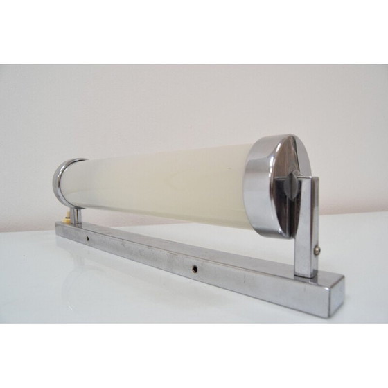 Image 1 of Vintage bauhaus buisvormige wandlamp in glas en chroom, Tsjecho-Slowakije 1930