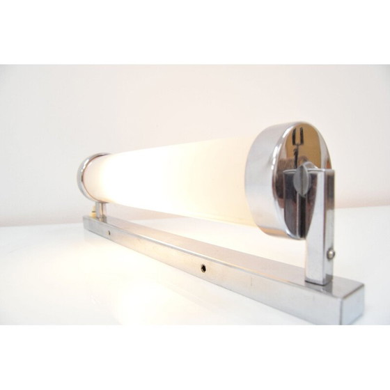 Image 1 of Vintage bauhaus buisvormige wandlamp in glas en chroom, Tsjecho-Slowakije 1930