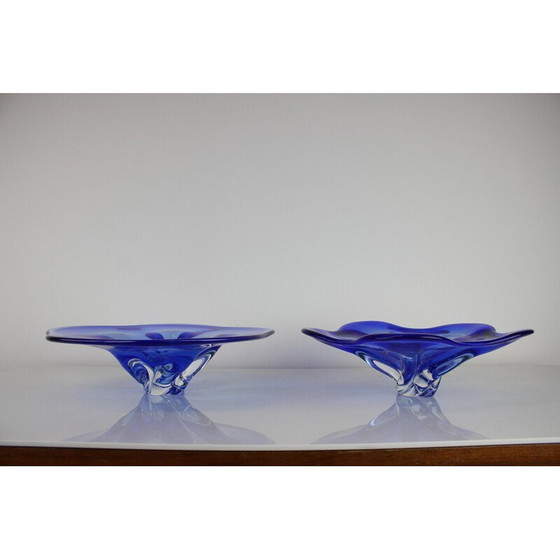 Image 1 of Paar vintage kunstglazen kommen van Josef Hospodka voor Chribska Glassworks, Tsjecho-Slowakije 1960