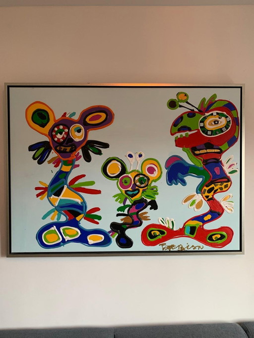 Vrolijk Kunstwerk Van Fabian(1967) Met Lijst