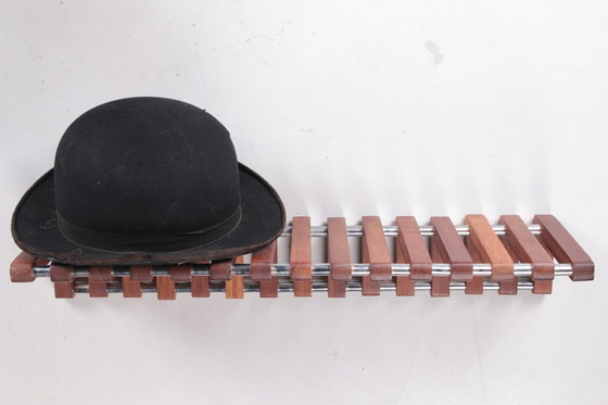 Image 1 of Vintage teakhouten wandkapstok met chrome jaren60.