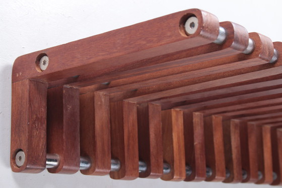 Image 1 of Vintage teakhouten wandkapstok met chrome jaren60.