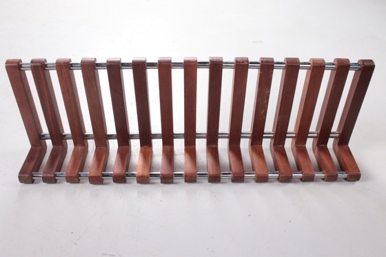 Image 1 of Vintage teakhouten wandkapstok met chrome jaren60.