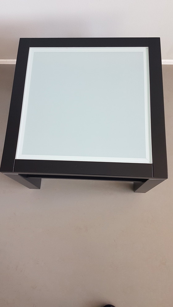 Image 1 of 2 Design Salontafels Jaren 90 Massief Beuken Zwart Met Wit Matglazen Blad