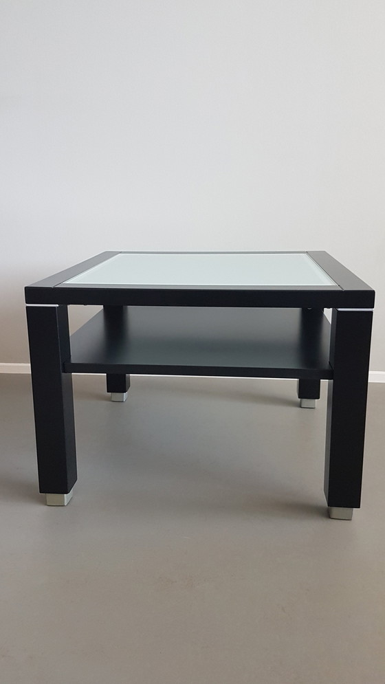 Image 1 of 2 Design Salontafels Jaren 90 Massief Beuken Zwart Met Wit Matglazen Blad
