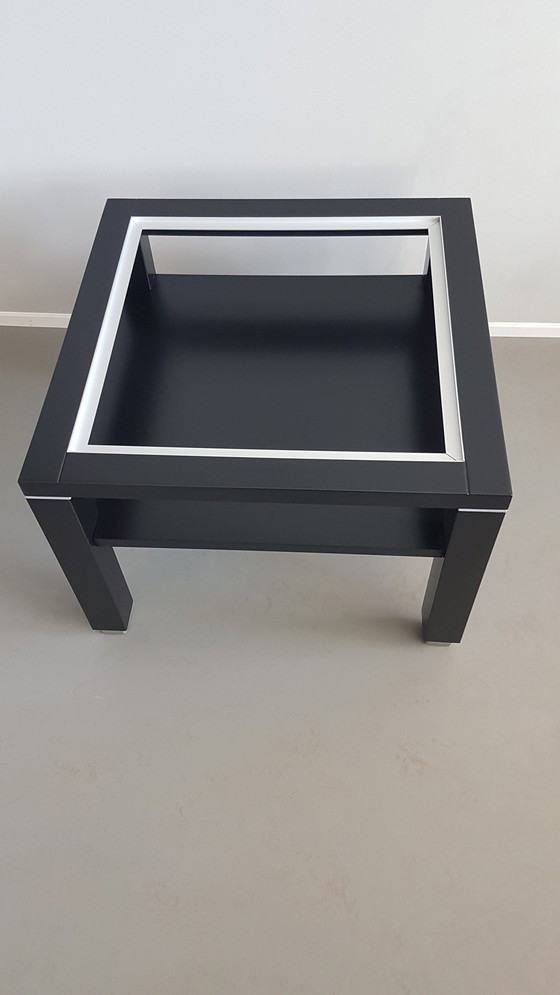 Image 1 of 2 Design Salontafels Jaren 90 Massief Beuken Zwart Met Wit Matglazen Blad