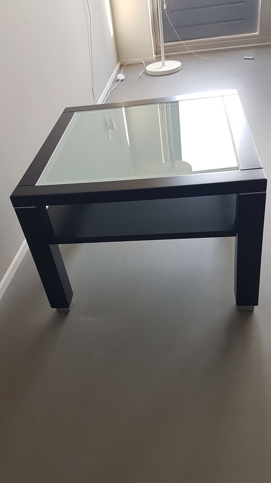 Image 1 of 2 Design Salontafels Jaren 90 Massief Beuken Zwart Met Wit Matglazen Blad