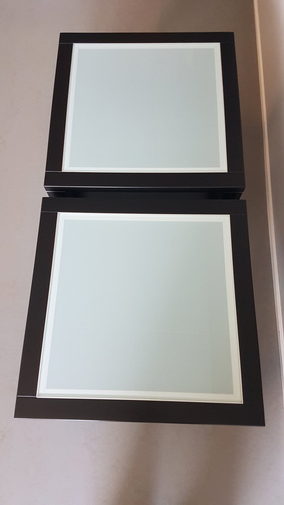 Image 1 of 2 Design Salontafels Jaren 90 Massief Beuken Zwart Met Wit Matglazen Blad