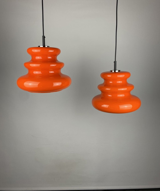 Image 1 of Helder Oranje Glazen Hanglamp Ah 1 By Peill And Putzler 1960