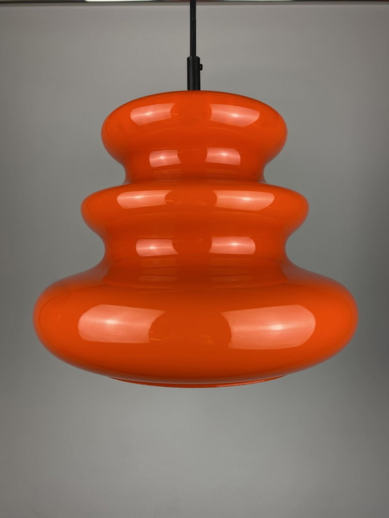 Image 1 of Helder Oranje Glazen Hanglamp Ah 1 By Peill And Putzler 1960