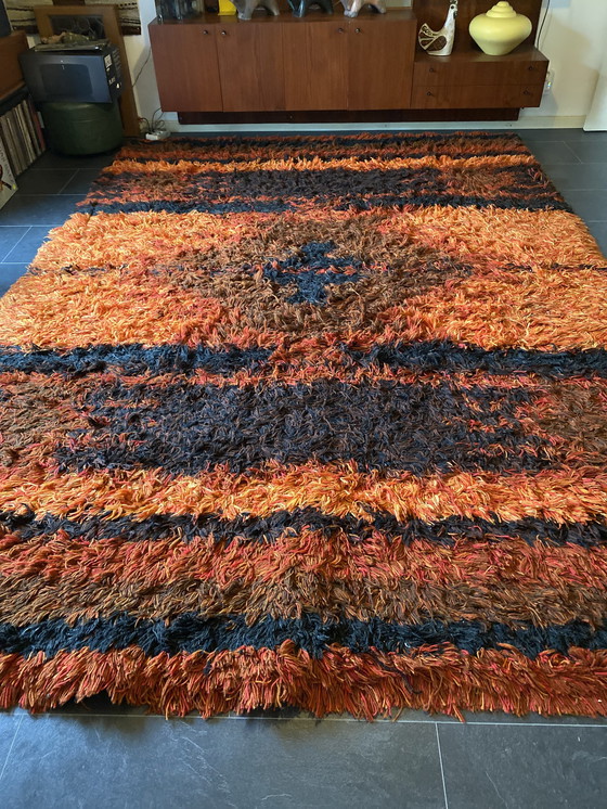 Image 1 of Vintage 2,5 meter bij 3,5 meter Rya stijl vloertapijt