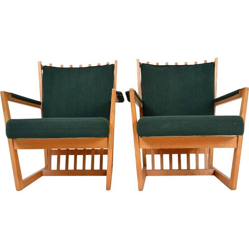 Vintage lederen, houten en stoffen woonkamer set door Albert Haberer, Duitsland 1950