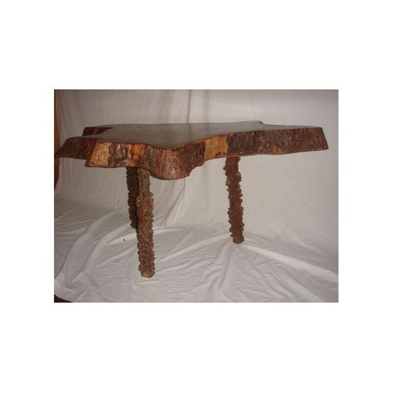 Image 1 of Vintage mahoniehouten brutalistische salontafel, 1970