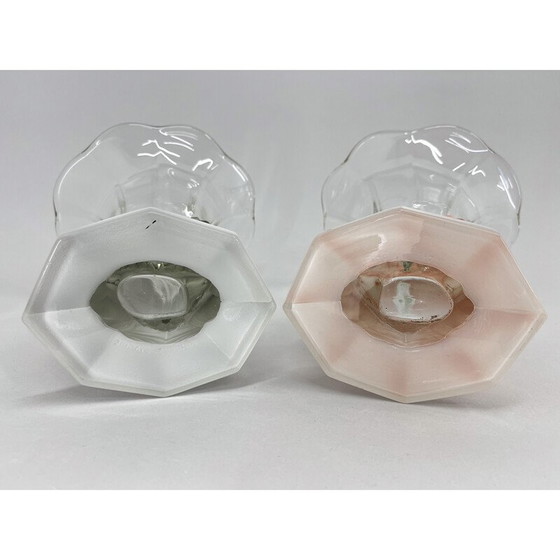 Image 1 of Paar vintage Art Deco duifglazen vazen door Josef Feigl voor Libochovice Glassworks, Tsjecho-Slowakije1930