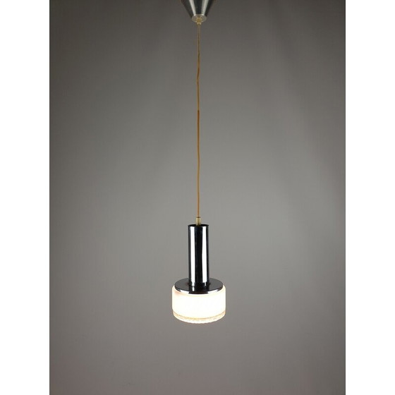 Image 1 of Vintage helder glazen hanglamp met chromen voet, Nederland 1970
