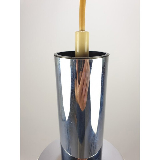 Image 1 of Vintage helder glazen hanglamp met chromen voet, Nederland 1970