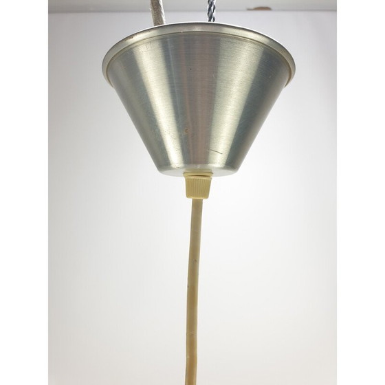 Image 1 of Vintage helder glazen hanglamp met chromen voet, Nederland 1970