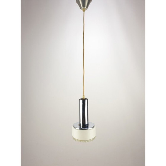 Image 1 of Vintage helder glazen hanglamp met chromen voet, Nederland 1970