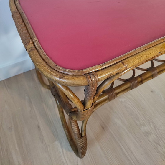 Image 1 of Vintage rotan salontafel / bijzettafel met rood blad