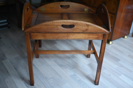 Image 1 of Cheers - Mahonie butlers tafel - Vintage tafel en dienblad Verenigd - Maritiem / Engels militaire campagne