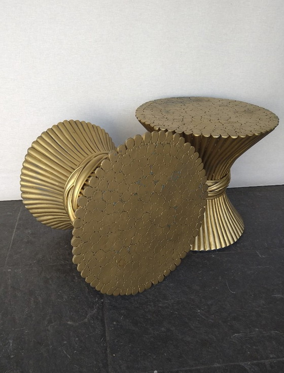 Image 1 of Set Set Of 2 Vintage Side Tables In Wheat Sheaf Shape By Mcguire - 1970S