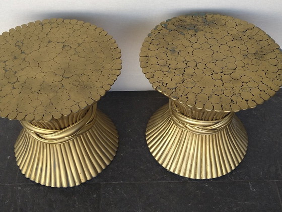 Image 1 of Set Set Of 2 Vintage Side Tables In Wheat Sheaf Shape By Mcguire - 1970S