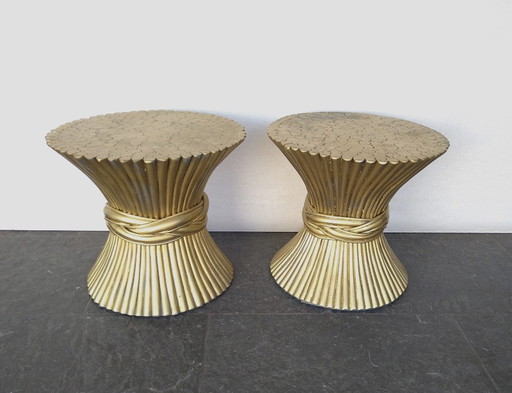 Set Set Of 2 Vintage Side Tables In Wheat Sheaf Shape By Mcguire - 1970S