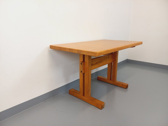 Image 1 of Charlotte Perriand Les Arcs Vintage Dennen Rechthoekige Eettafel 60s 70s