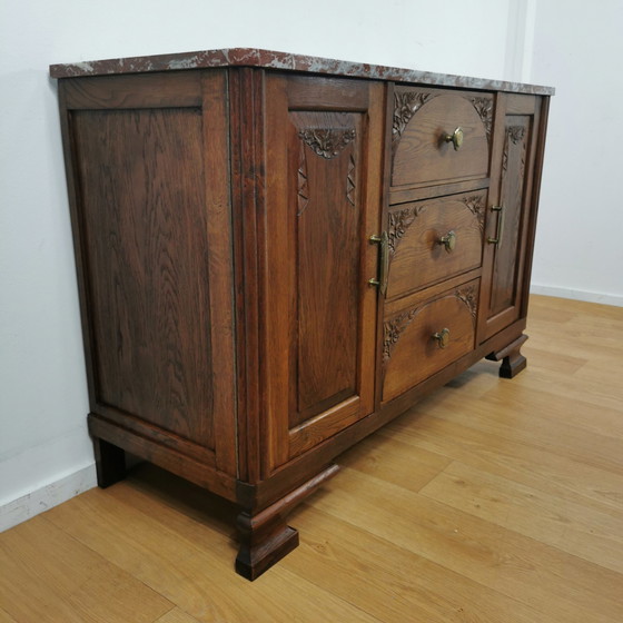 Image 1 of Vintage antiek dressoir tv meubel ladekast met marmer blad.